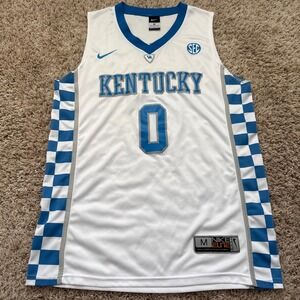 Nike Kentucky Wildcats De'Aaron Fox 0 Basketball Jersey White Blue Medium Elite